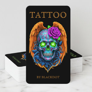 Professional Tattooist winged skull Tattoo Studio Business Card
