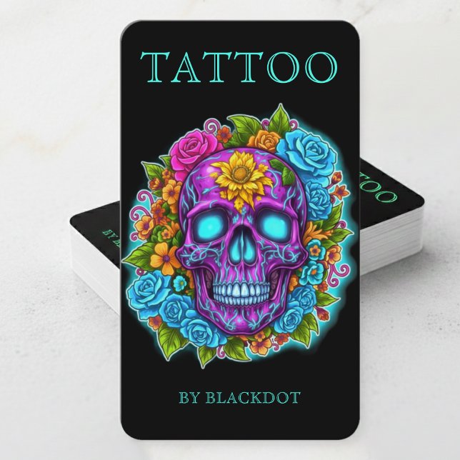 Professional Tattooists Tattoo Artist Floral Skull Business Card (Creator Uploaded)