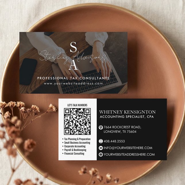 Professional Tax Consultant Monogram Accountant QR Business Card (Professional Tax Consultant Monogram Accountant QR Business Card)