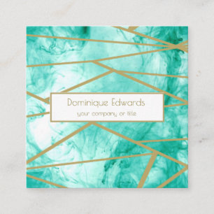 Professional Teal  Blue Watercolor Geometric Square Business Card