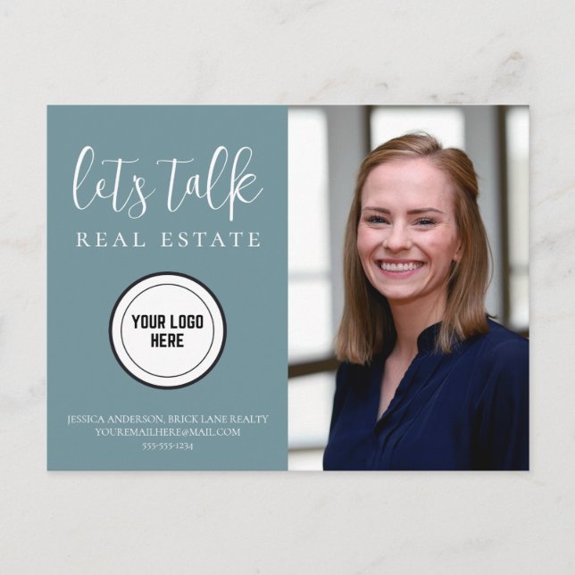 Professional Teal Contact Info Photo Real Estate  Postcard (Front)