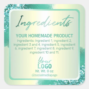 Professional Teal Glitter Ink Ingredient Labels