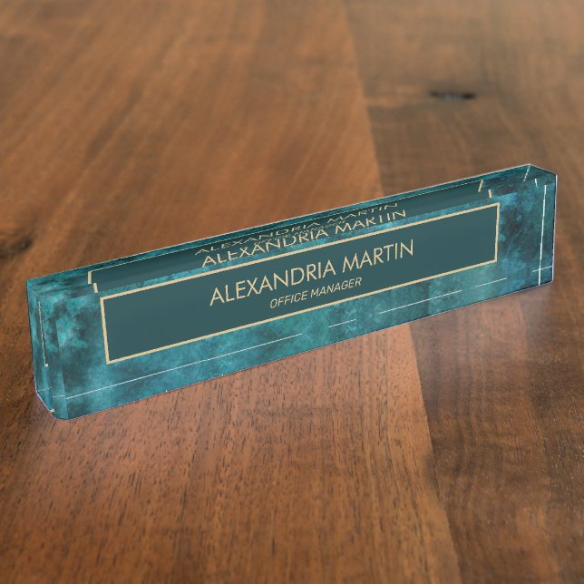 Professional Teal Watercolor Business Office Nameplate (Side)