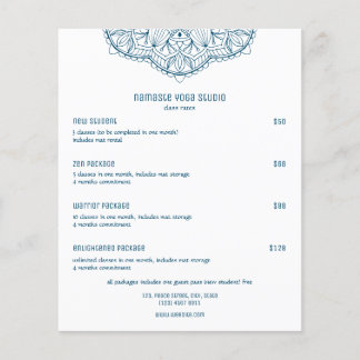 Professional Teal Yoga Class Custom Price List