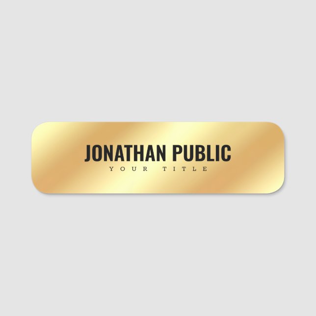Professional Template Modern Elegant Black & Gold Name Tag (Front)
