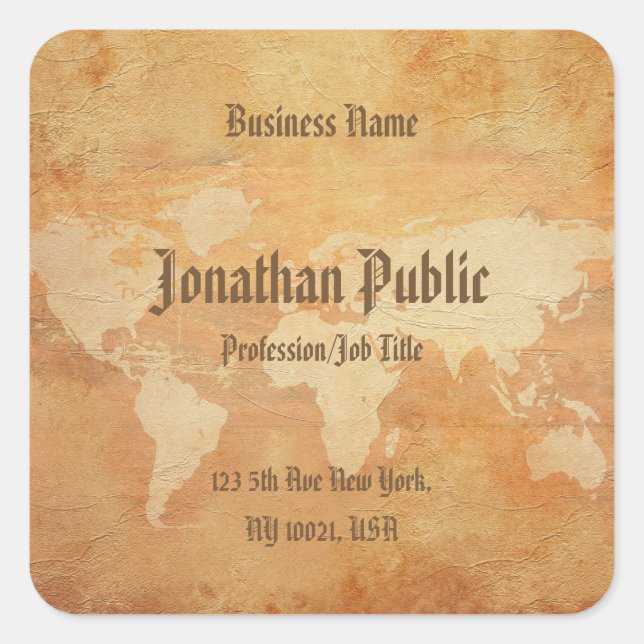Professional Template Nostalgic Classic World Map Square Sticker (Front)
