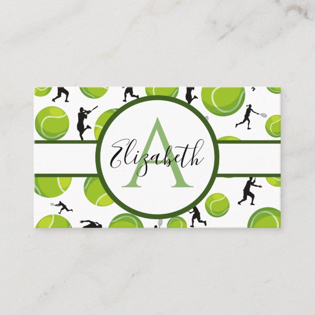 Professional Tennis Coach Monogram Social Media Business Card (Front)