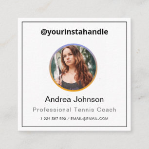 Professional Tennis Coach Photo & QR Code Modern   Square Business Card
