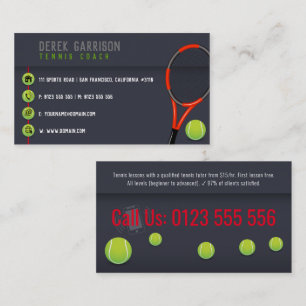 Professional Tennis Coach   Tennis Racket Business Card