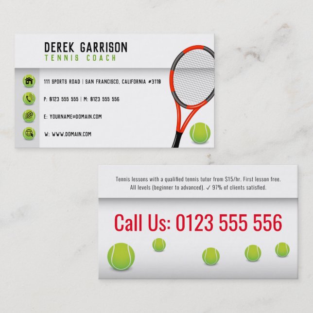 Professional Tennis Coach | Tennis Racket Business Card (Front/Back)