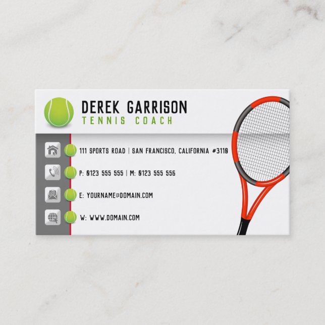 Professional Tennis Coach | Tennis Racket Business Card (Front)