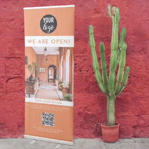 Professional Terracotta Business We Are Open Photo Retractable Banner