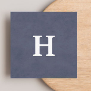 Professional Texture Blue White Monogram Square Business Card