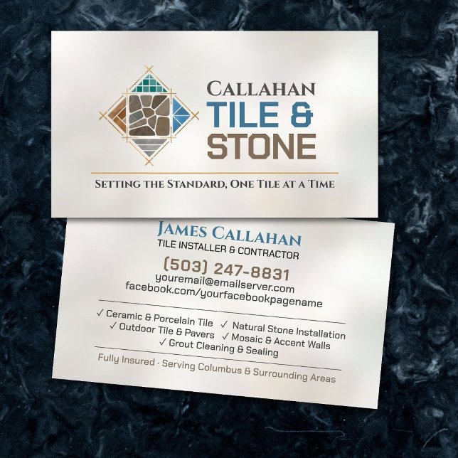 Professional Tile Installer - Stone Contractor Business Card (Creator Uploaded)