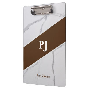 Professional Touch Name Customise White Marble Clipboard