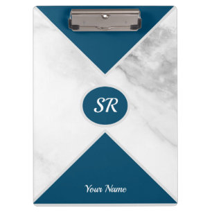 Professional Touch Name Customise White Marble Clipboard
