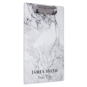 Professional Touch Name Customise White Marble Clipboard