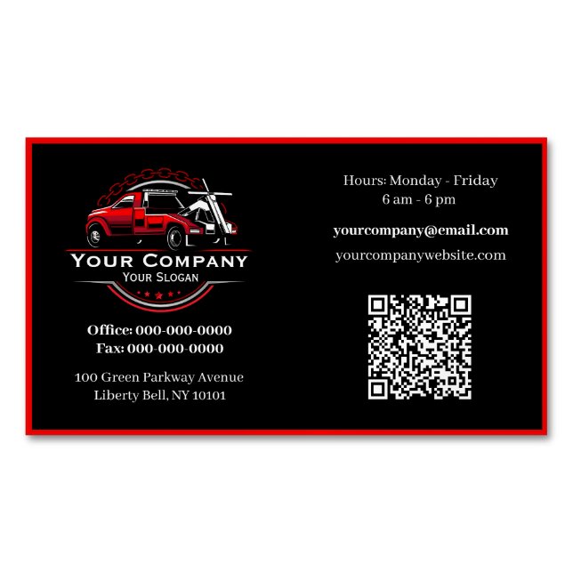 Professional Towing Company, Hauling Service Magnetic Business Card (Front)
