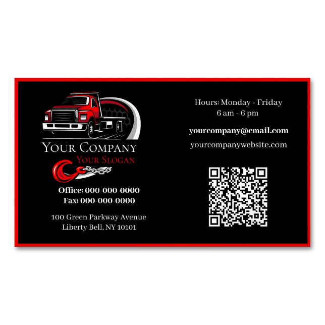 Professional Towing Company, Hauling Service Magnetic Business Card (Front)
