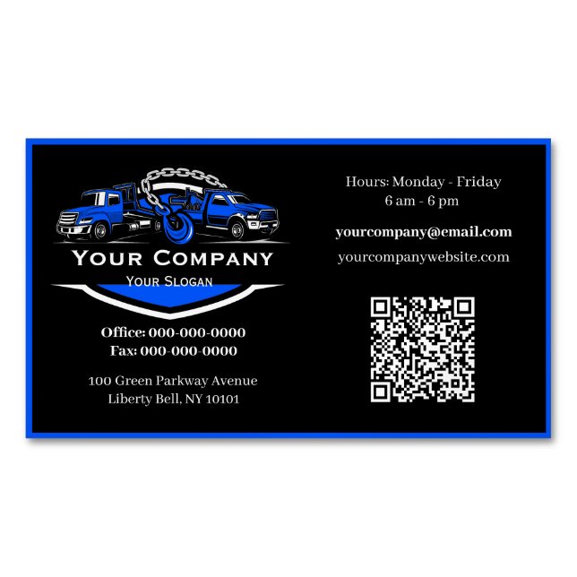 Professional Towing Company, Hauling Service Magnetic Business Card (Front)