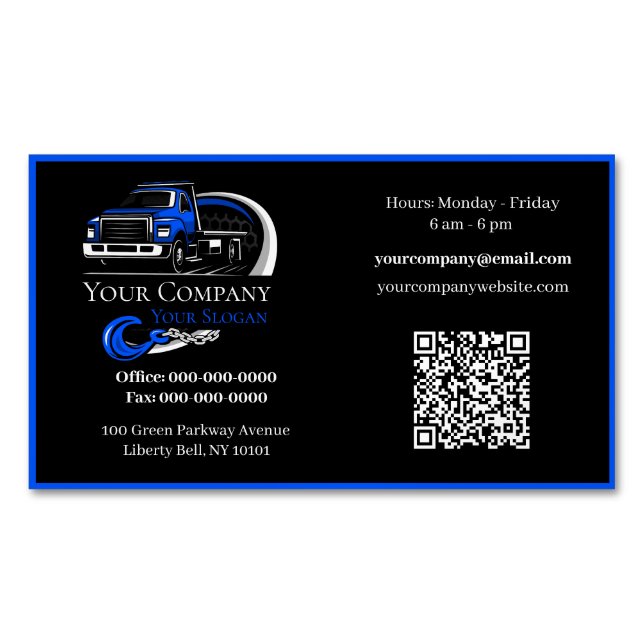 Professional Towing Company, Hauling Service Magnetic Business Card (Front)
