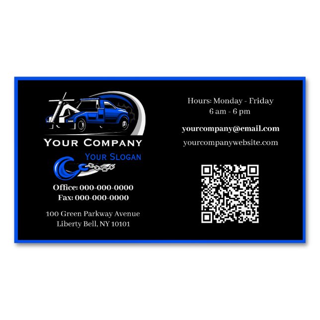 Professional Towing Company, Hauling Service Magnetic Business Card (Front)