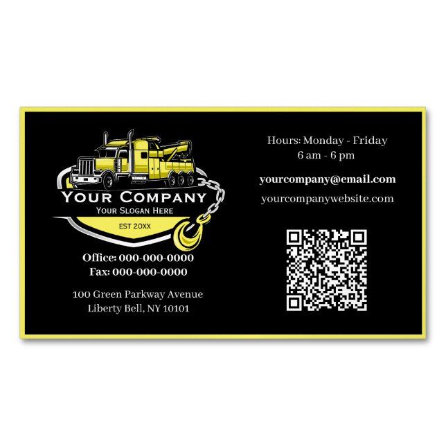 Professional Towing Company, Hauling Service Magnetic Business Card (Front)