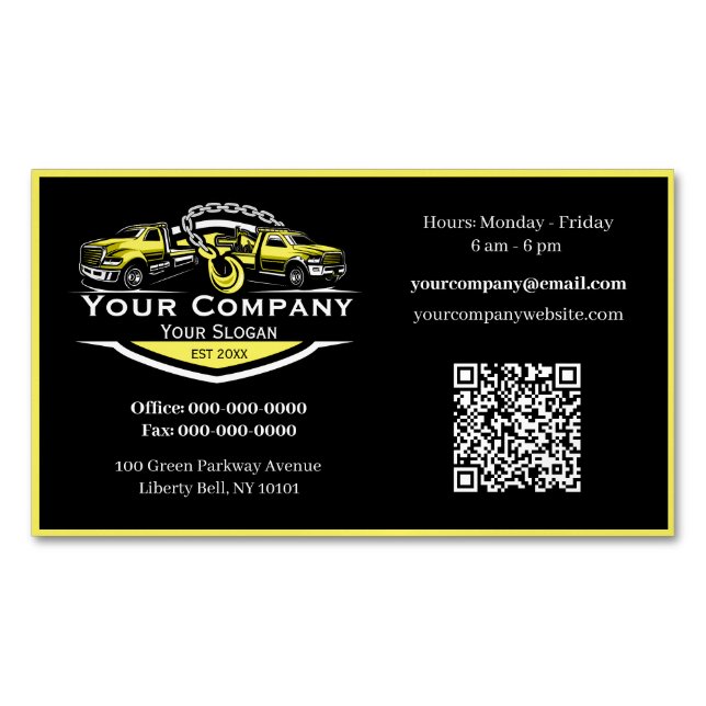 Professional Towing Company, Hauling Service Magnetic Business Card (Front)