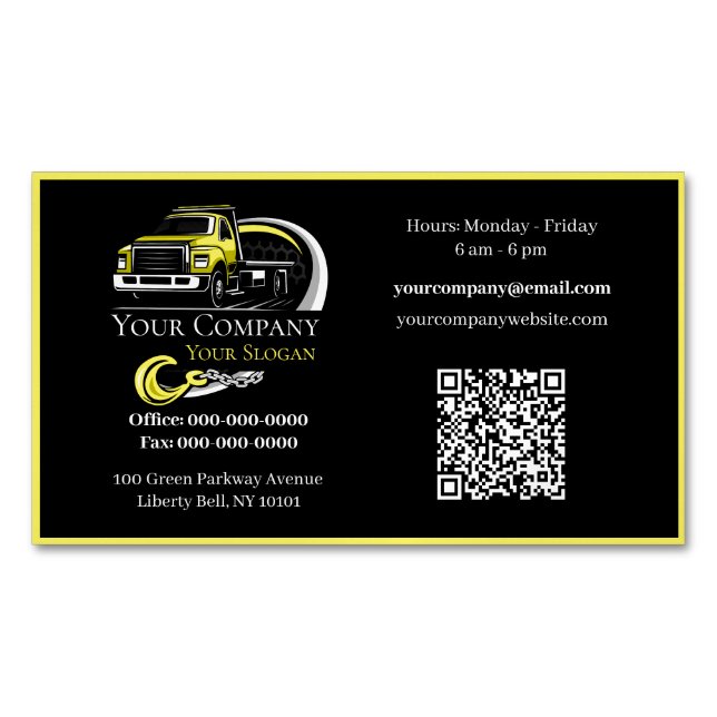Professional Towing Company, Hauling Service Magnetic Business Card (Front)