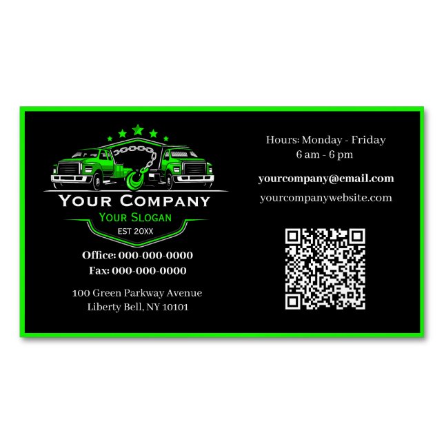 Professional Towing Company, Hauling Service Magnetic Business Card (Front)
