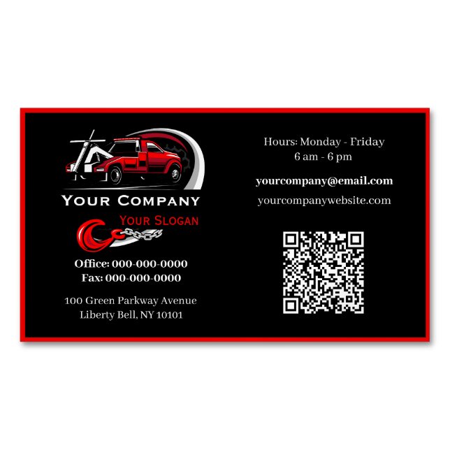 Professional Towing Company, Hauling Service Magnetic Business Card (Front)
