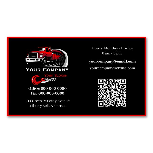Professional Towing Company, Hauling Service Magnetic Business Card (Front)