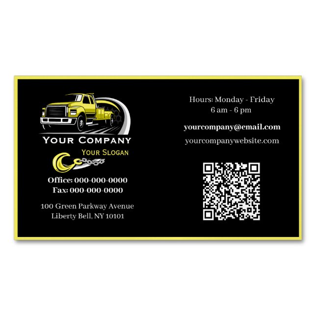 Professional Towing Company, Hauling Service Magnetic Business Card (Front)
