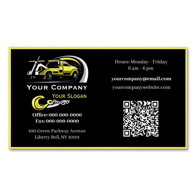 Professional Towing Company, Hauling Service Magnetic Business Card (Front)