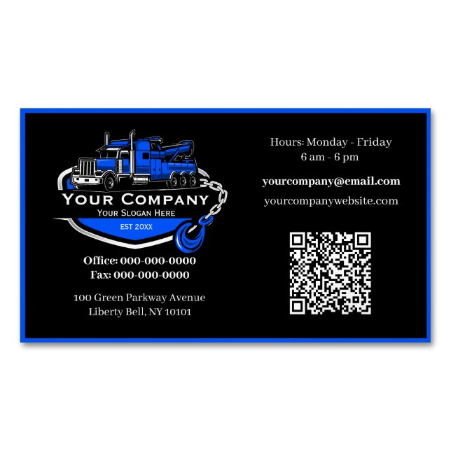 Professional Towing Company, Hauling Service Magnetic Business Card (Front)