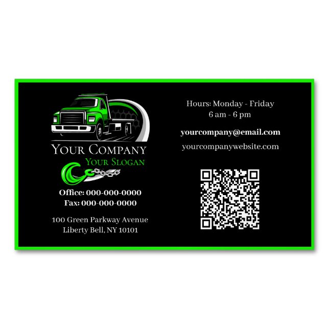 Professional Towing Company, Hauling Service Magnetic Business Card (Front)