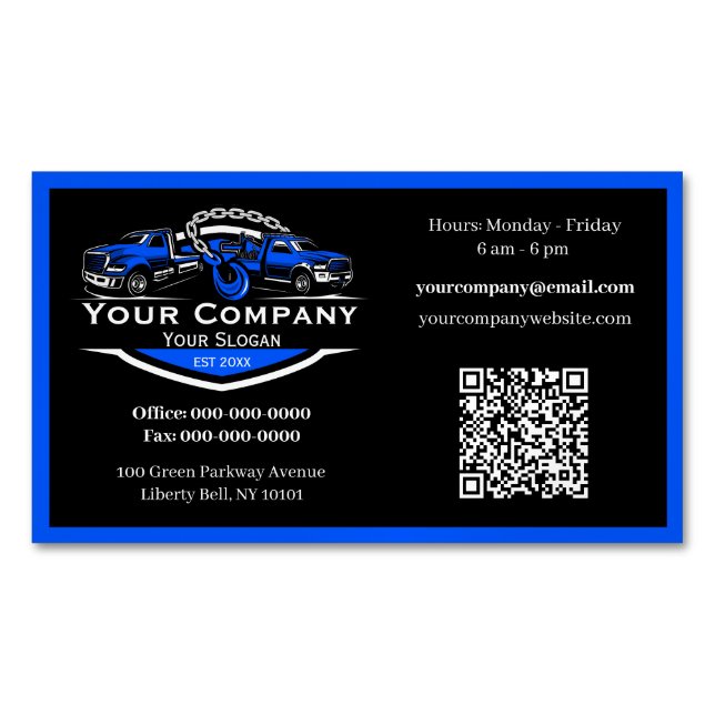 Professional Towing Company, Hauling Service Magnetic Business Card (Front)