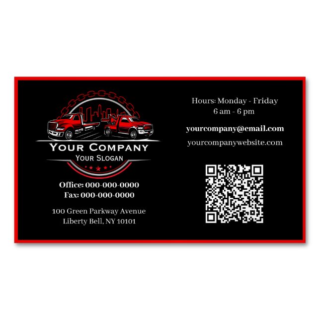 Professional Towing Company, Hauling Service Magnetic Business Card (Front)