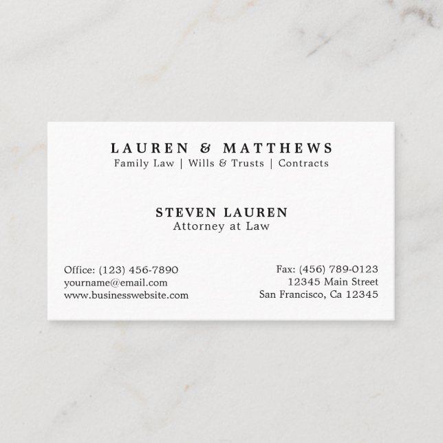 Professional Traditional Black and White Classic Business Card (Front)