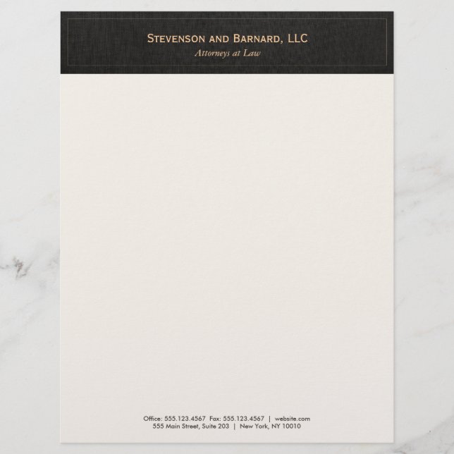 Professional  Traditional Black Linen Personalised Letterhead (Front)