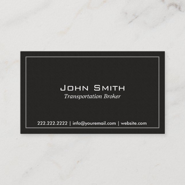 Professional Transportation Broker Plain Black Business Card (Front)