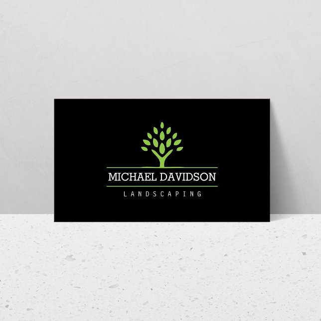 Professional Tree Landscaping Black Business Card (Creator Uploaded)