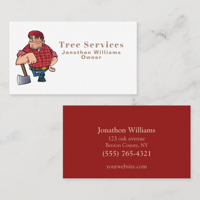 Professional Tree Trimming Service Cartoon Logger Business Card (Front/Back)