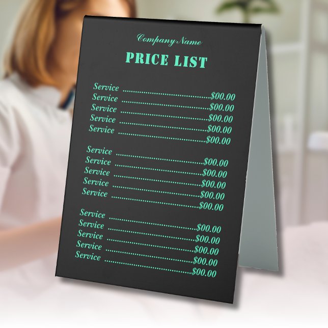 Professional Trendy Modern Neon Teal Price List (Creator Uploaded)