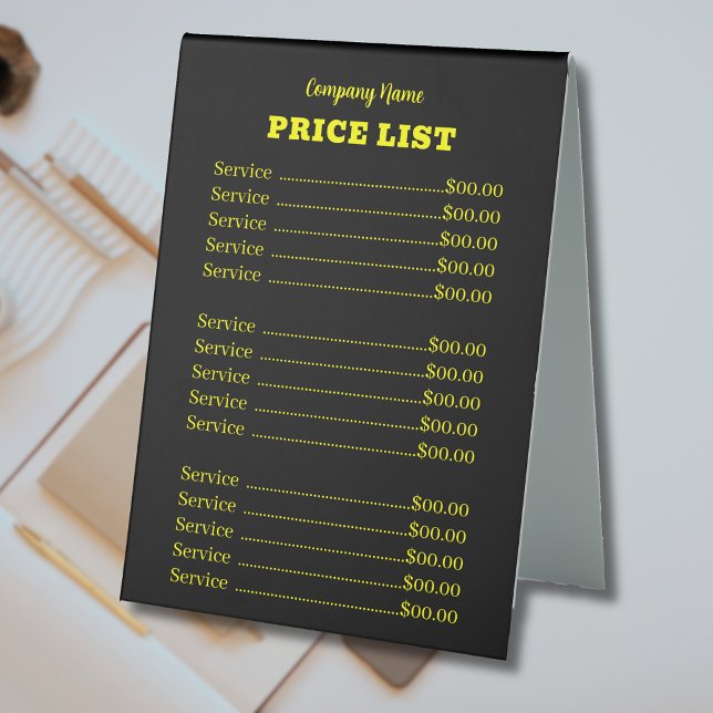 Professional Trendy Modern Neon Yellow Price List (Creator Uploaded)