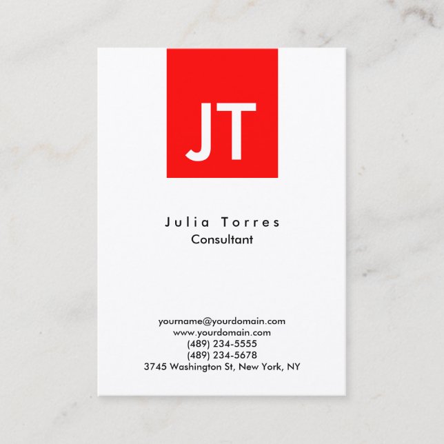 Professional Trendy Red White Business Card (Front)