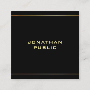 Professional Trendy Template Black & Gold Stylish Square Business Card