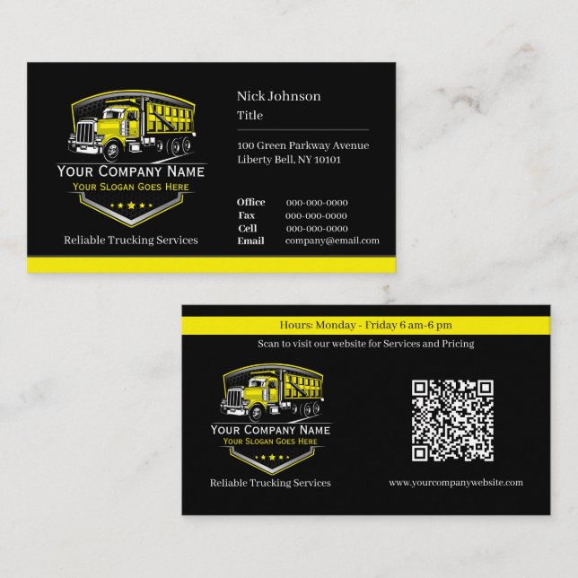 Professional Trucking Hauling Company QR Code Business Card (Front/Back)