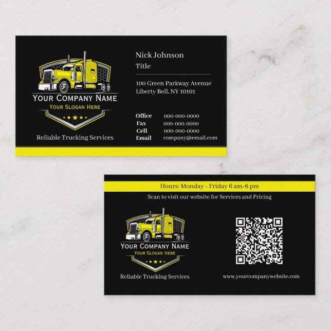 Professional Trucking Hauling Company QR Code Business Card (Front/Back)