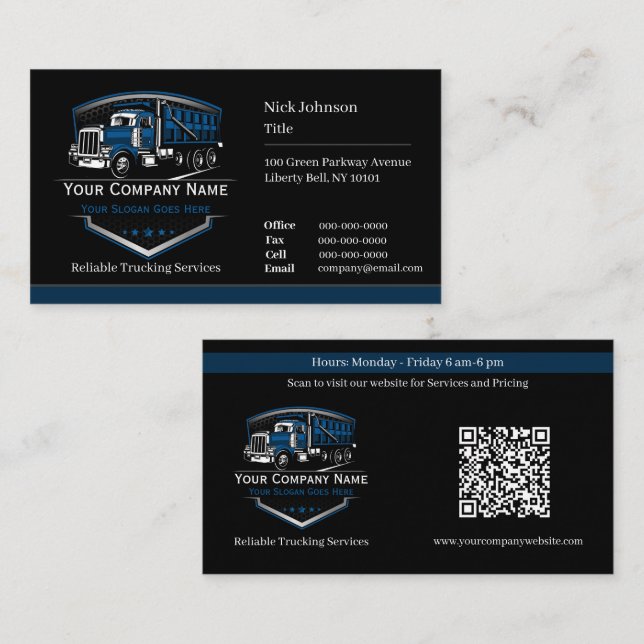 Professional Trucking Hauling Company QR Code Business Card (Front/Back)